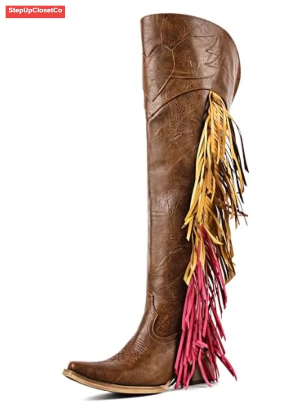 Over Knee Cowboy Boots with Fringe Adjustable Thigh High